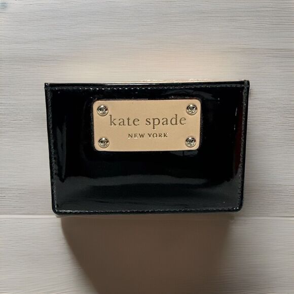 kate spade Handbags - Kate Spade New York Black/Tan Patent Leather Coins & Card Holder Case Wallet